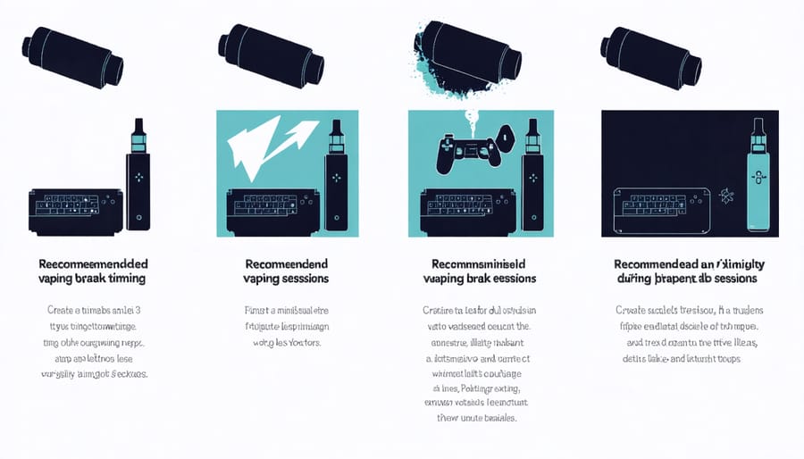 Infographic showing optimal vaping break schedule during gaming activities